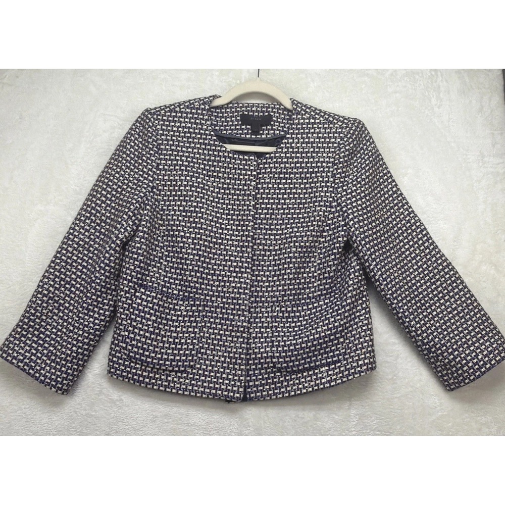 J.Crew Women's Tweed Silk Blend Cropped Lady Jacket Blue Multi Size 6